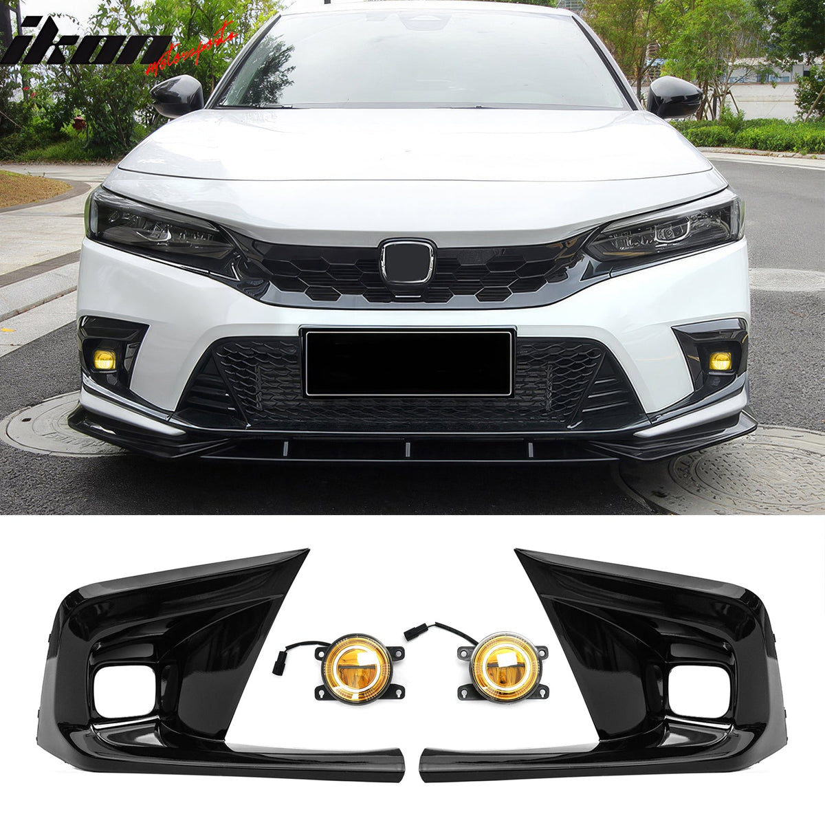 2022-2024 Honda Civic OE Style Fog Light Bezel w/ JDM Foglights Yellow Len LED Lamps