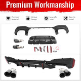 2017-2020 BMW 5 Series G30 M Sport IKON Style PP Rear Bumper Diffuser CF Look Fin w/ LED & Quad Exhaust