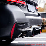2017-2020 BMW 5 Series G30 M Sport IKON Style PP Rear Bumper Diffuser CF Look Fin w/ LED & Quad Exhaust