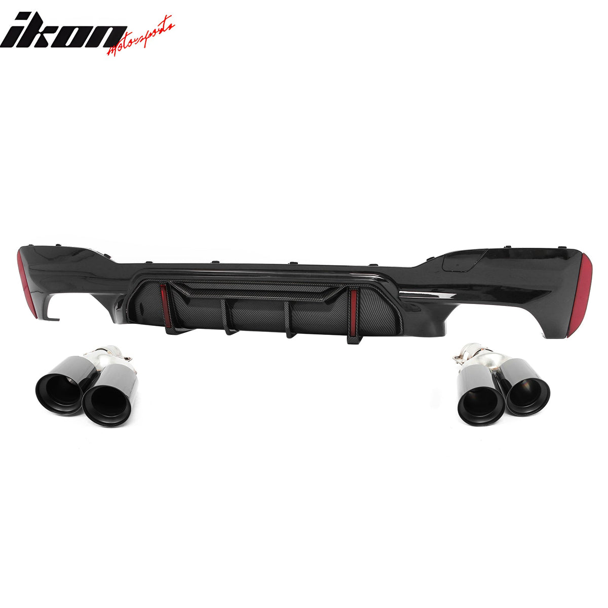 2017-2020 BMW 5 Series G30 M Sport IKON Style PP Rear Bumper Diffuser CF Look Fin w/ LED & Quad Exhaust