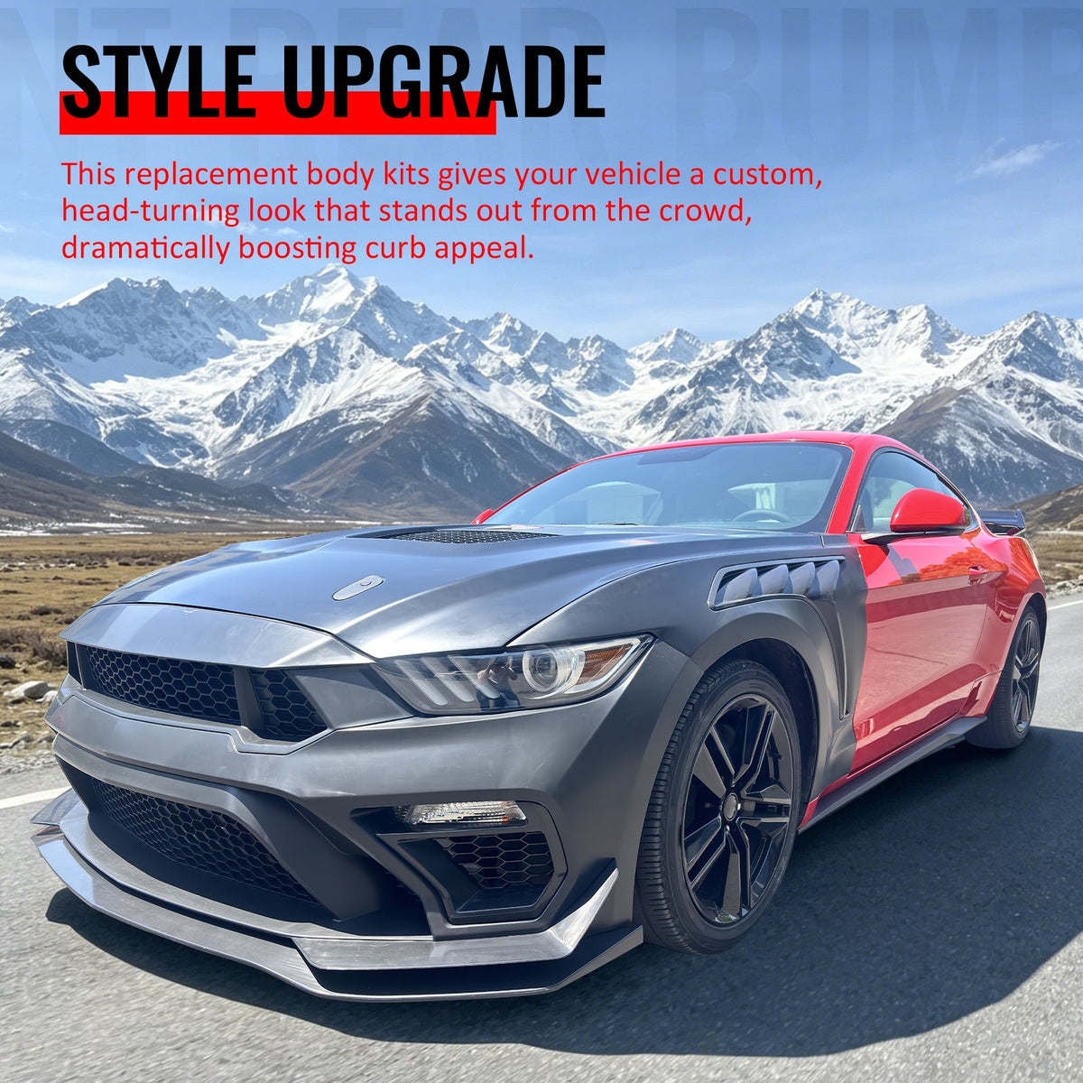 2015-2017 Ford Mustang GTD Style Front Bumper Cover Kit PP + Aluminum Fenders + Hood