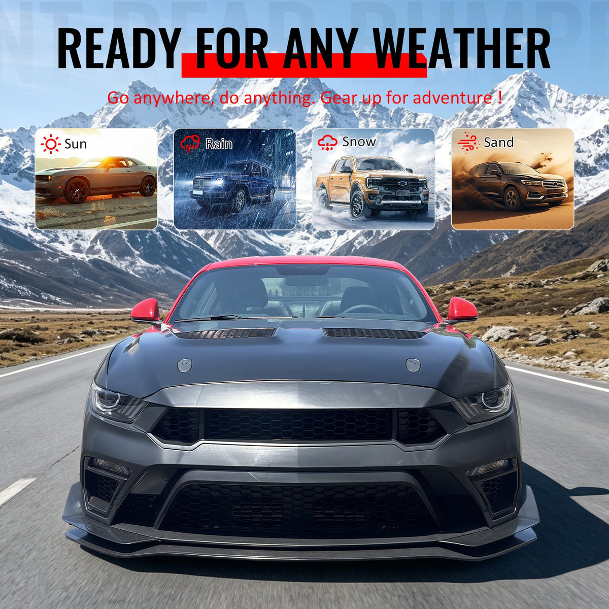2015-2017 Ford Mustang GTD Style Front Bumper Cover Kit PP + Aluminum Fenders + Hood