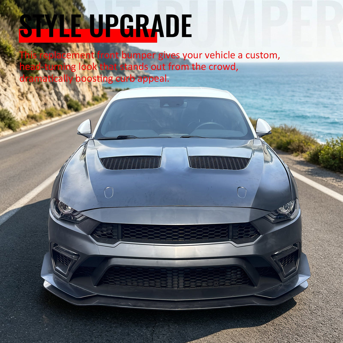 2018-2023 Ford Mustang GTD Style Front Bumper Conversion Kit PP + ABS Grilles + Front Lip