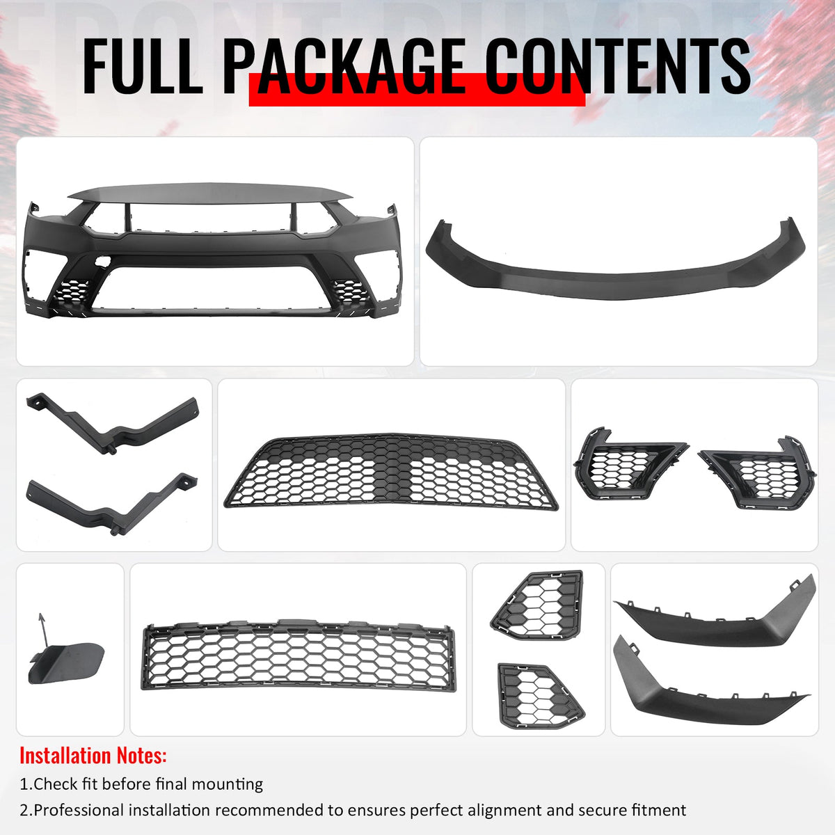 2018-2023 Ford Mustang GTD Style Front Bumper Conversion Kit PP + ABS Grilles + Front Lip