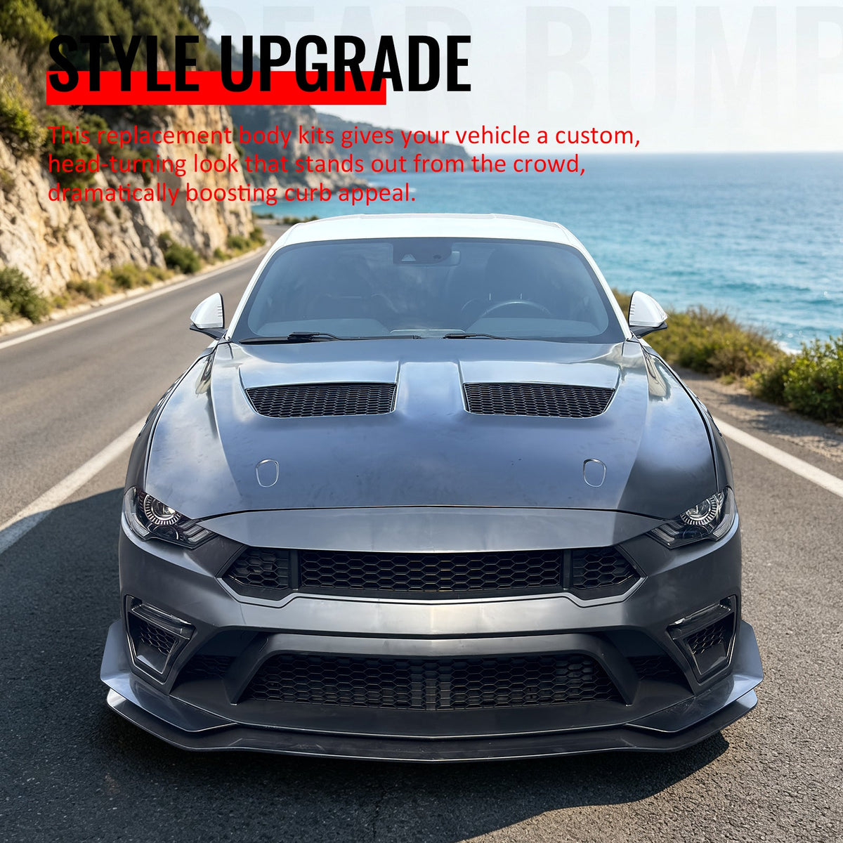 2018-2023 Ford Mustang GTD Style Front Bumper Cover Kit PP + Aluminum Fenders + Hood