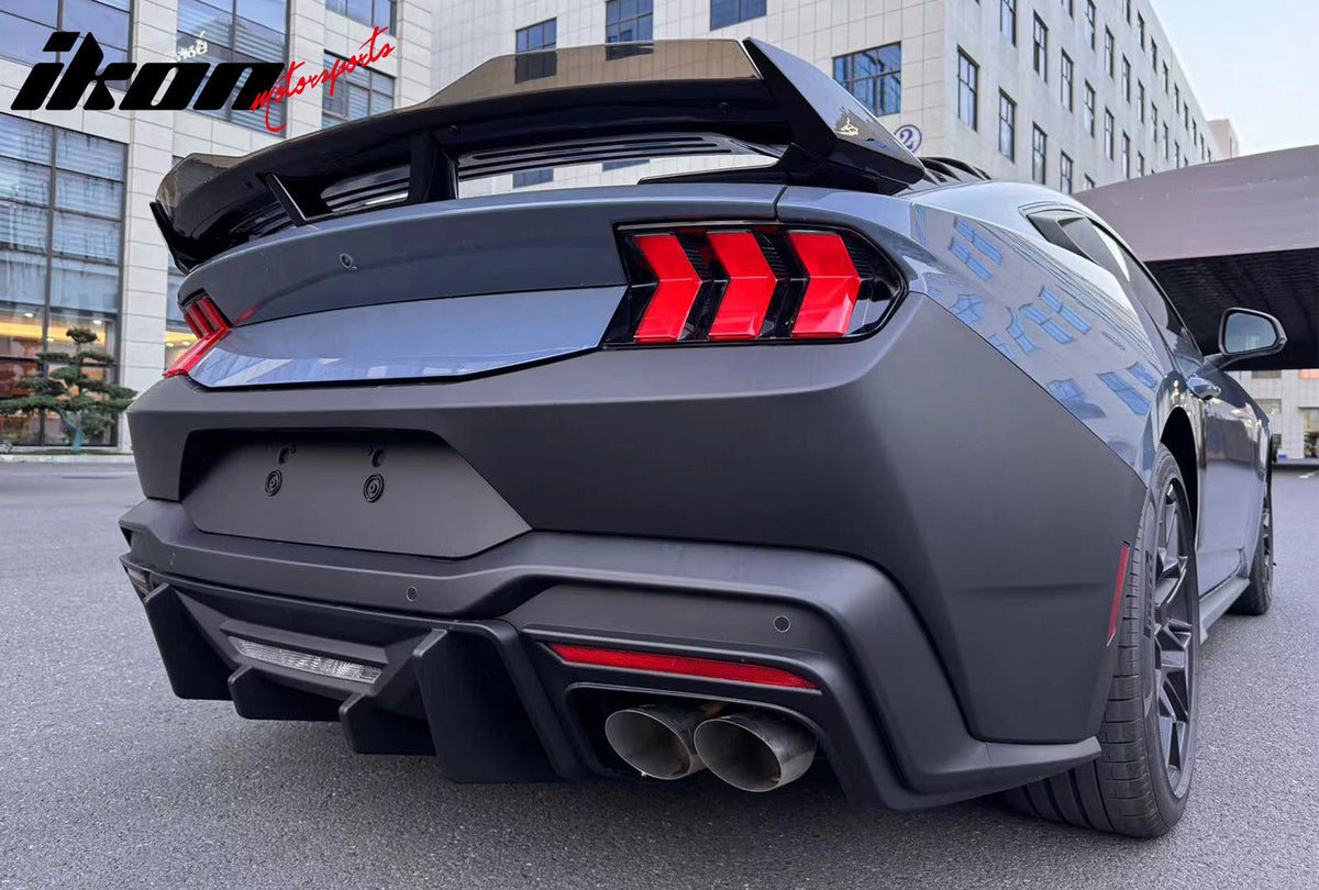 2015-2023 Ford Mustang Rear Bumper + Matte Black Rock Diffuser + GT-V Brake Light + Reflector