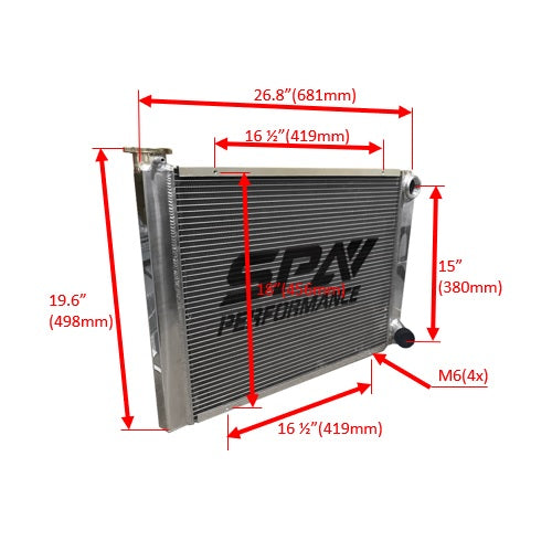 Lightweight Late Model Radiator - Double Pass - 26.8" x 19.6" + Remote Fill Tank - Red Cap