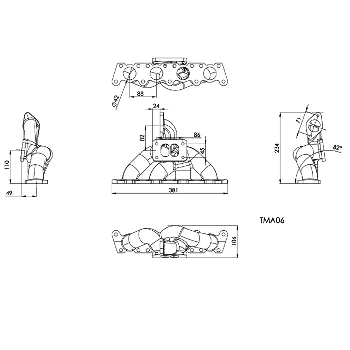 VW MKIV GTI T3 Twin Scroll Top Mount Flange Turbocharger Exhaust Manifold + Cast Aluminum Intake Manifold + 252 / 260 High Performance Camshaft set
