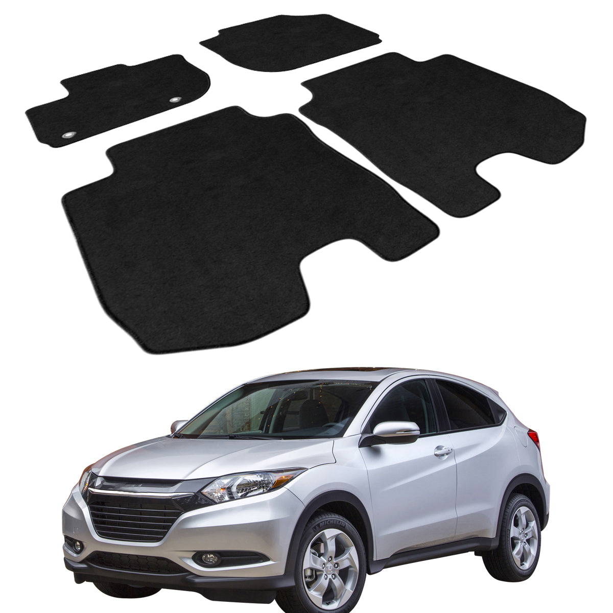 Floor Mat for Honda HRV 2016-2024 Black 4PCS Set Front Rear Carpet