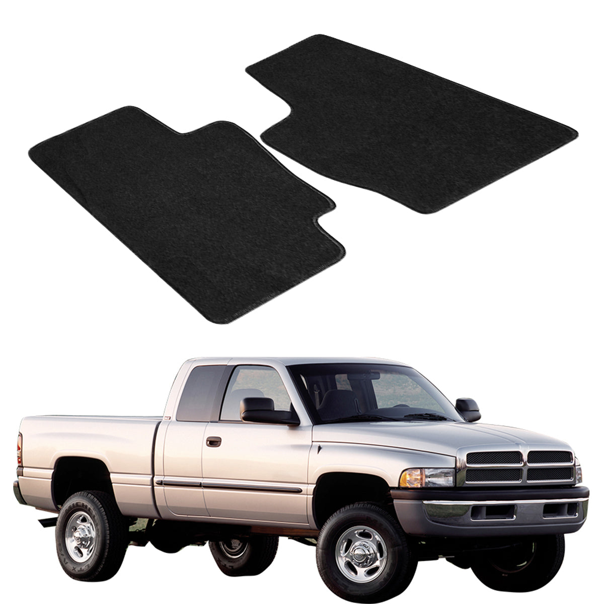 Car Floor Mat for 1994-2001 Dodge Ram Black Carpet 2PC Nylon