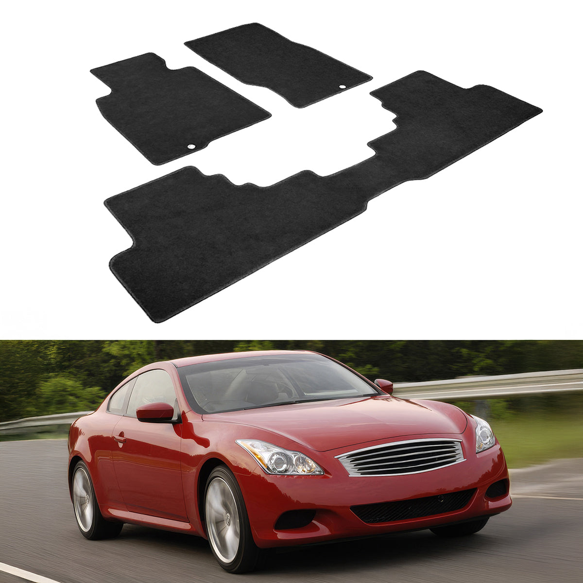 Car Floor Mat for 2008-2013 Infiniti G37 Coupe Black Nylon 3PC