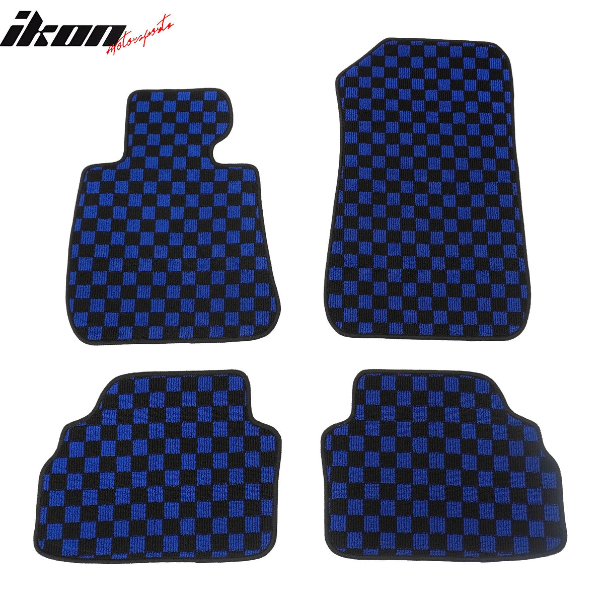 Front Rear Full Set Waterproof Floor Mats for BMW E92 3-Series Coupe 2007-2013 Black Blue Plaid Checkered Carpets PP & Loop Pile Surface & TPE Backing