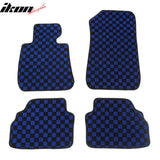 Front Rear Full Set Waterproof Floor Mats for BMW E92 3-Series Coupe 2007-2013 Black Blue Plaid Checkered Carpets PP & Loop Pile Surface & TPE Backing