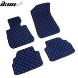 Front Rear Full Set Waterproof Floor Mats for BMW E92 3-Series Coupe 2007-2013 Black Blue Plaid Checkered Carpets PP & Loop Pile Surface & TPE Backing