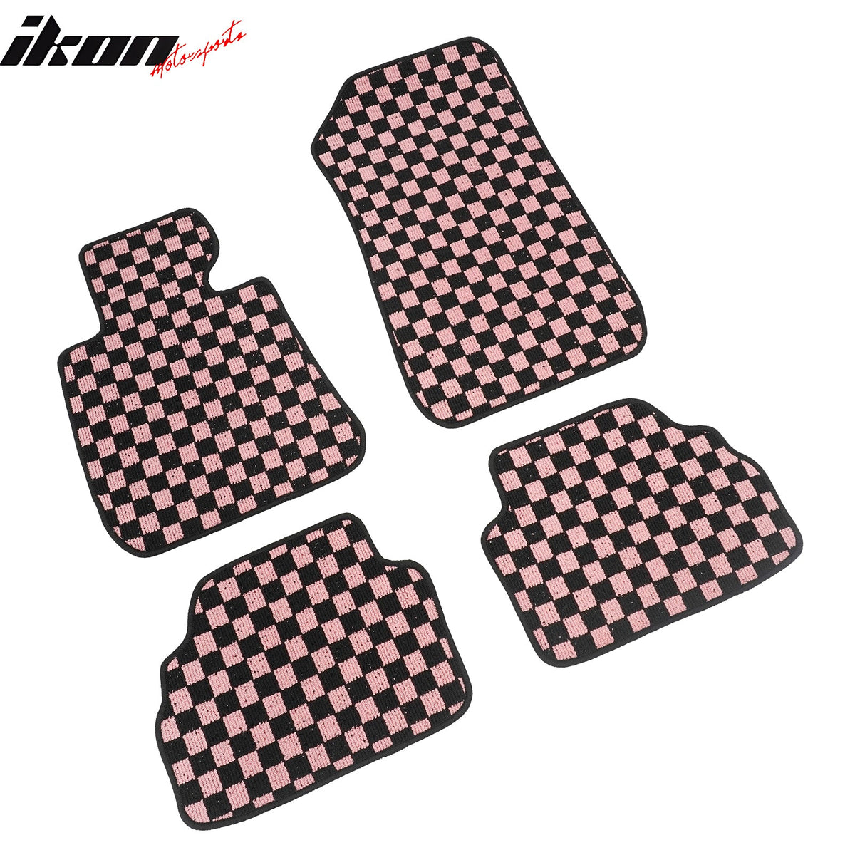 2007-2013 BMW E92 3-Series Coupe Black Pink Plaid Front Rear Full Set Waterproof Floor Mats Checkered Carpets PP & Loop Pile Surface & TPE Backing 4PC