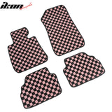 2007-2013 BMW E92 3-Series Coupe Black Pink Plaid Front Rear Full Set Waterproof Floor Mats Checkered Carpets PP & Loop Pile Surface & TPE Backing 4PC