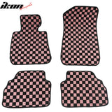 2007-2013 BMW E92 3-Series Coupe Black Pink Plaid Front Rear Full Set Waterproof Floor Mats Checkered Carpets PP & Loop Pile Surface & TPE Backing 4PC