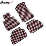 2007-2013 BMW E92 3-Series Coupe Black Pink Plaid Front Rear Full Set Waterproof Floor Mats Checkered Carpets PP & Loop Pile Surface & TPE Backing 4PC