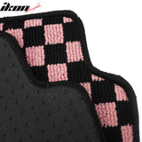 2007-2013 BMW E92 3-Series Coupe Black Pink Plaid Front Rear Full Set Waterproof Floor Mats Checkered Carpets PP & Loop Pile Surface & TPE Backing 4PC