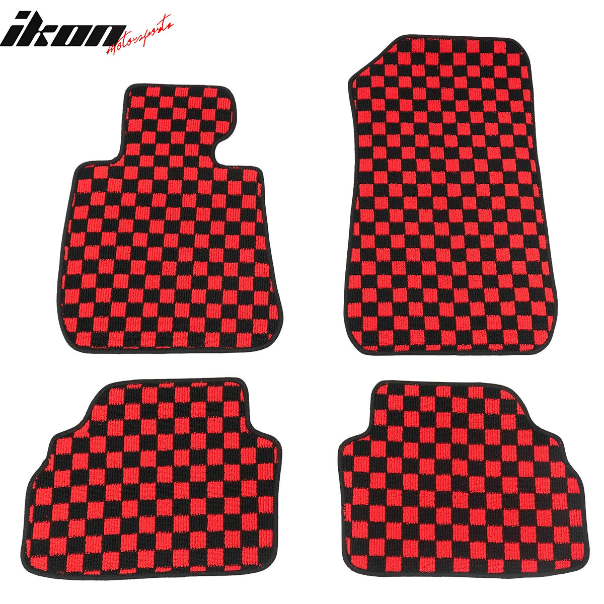 Front Rear Full Set Waterproof Floor Mats for BMW E92 3-Series Coupe 2007-2013 Black Red Plaid Checkered Carpets PP & Loop Pile Surface & TPE Backing