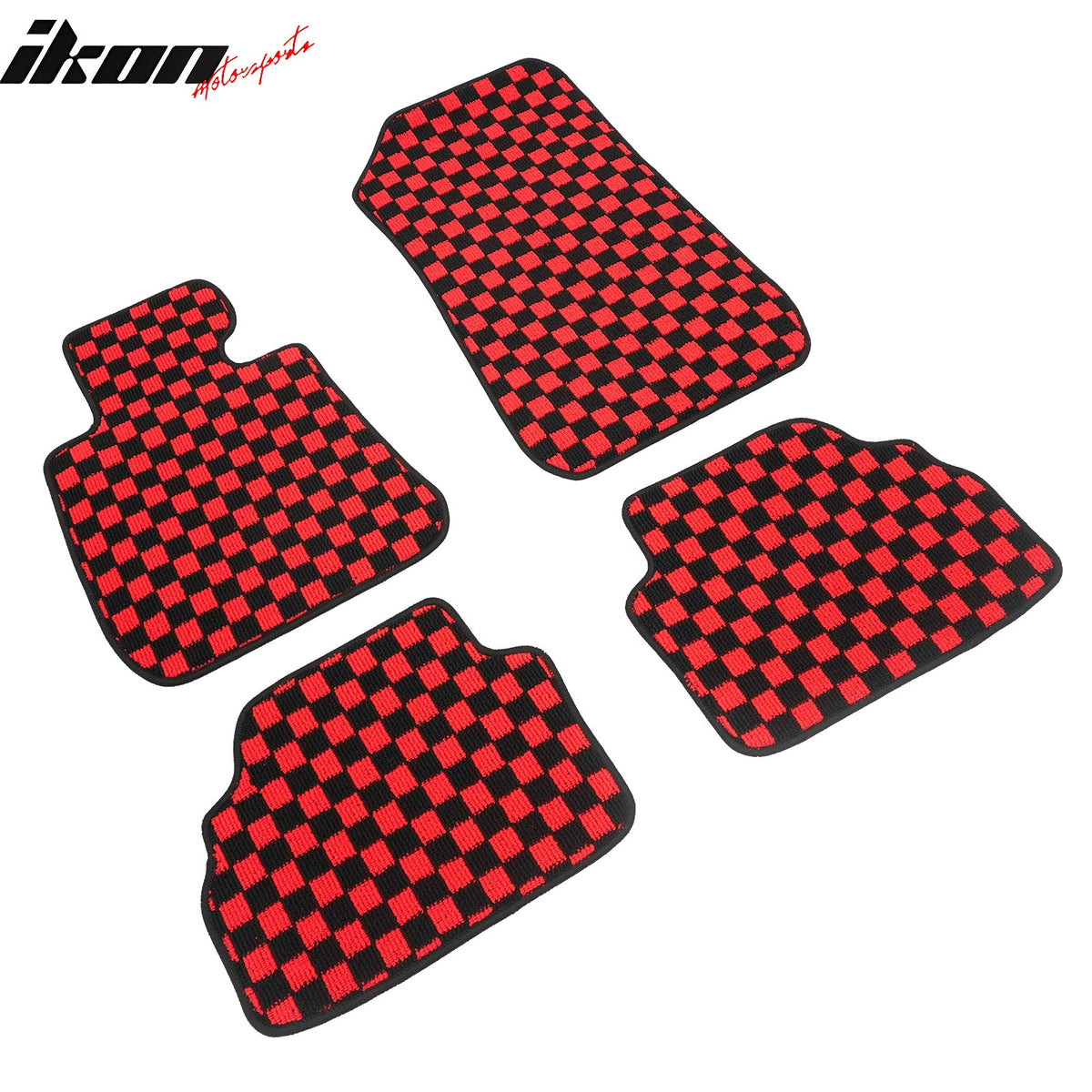 Front Rear Full Set Waterproof Floor Mats for BMW E92 3-Series Coupe 2007-2013 Black Red Plaid Checkered Carpets PP & Loop Pile Surface & TPE Backing