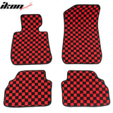 Front Rear Full Set Waterproof Floor Mats for BMW E92 3-Series Coupe 2007-2013 Black Red Plaid Checkered Carpets PP & Loop Pile Surface & TPE Backing