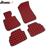 Front Rear Full Set Waterproof Floor Mats for BMW E92 3-Series Coupe 2007-2013 Black Red Plaid Checkered Carpets PP & Loop Pile Surface & TPE Backing