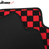 Front Rear Full Set Waterproof Floor Mats for BMW E92 3-Series Coupe 2007-2013 Black Red Plaid Checkered Carpets PP & Loop Pile Surface & TPE Backing