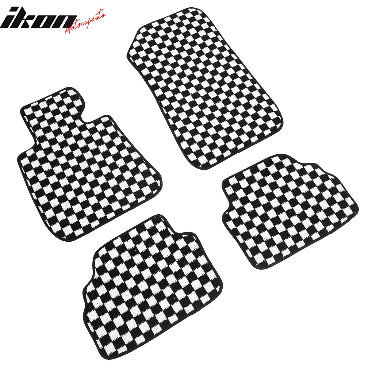 Front Rear Full Set Waterproof Floor Mats for BMW E92 3-Series Coupe 2007-2013 Black White Plaid Checkered Carpet PP & Loop Pile Surface & TPE Backing