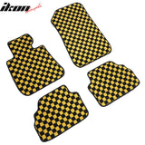 Front Rear Full Set Waterproof Floor Mats for BMW E92 3-Series Coupe 2007-2013 Black Yellow Plaid Checkered Carpets PP & Loop Pile Surface TPE Backing