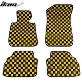 Front Rear Full Set Waterproof Floor Mats for BMW E92 3-Series Coupe 2007-2013 Black Yellow Plaid Checkered Carpets PP & Loop Pile Surface TPE Backing