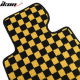 Front Rear Full Set Waterproof Floor Mats for BMW E92 3-Series Coupe 2007-2013 Black Yellow Plaid Checkered Carpets PP & Loop Pile Surface TPE Backing