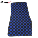 Front Rear Full Set Waterproof Floor Mats for Ford Mustang 2005-2009 Black Blue Plaid Checkered Carpets PP & Loop Pile Surface & TPE Backing 4PCS