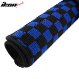 Front Rear Full Set Waterproof Floor Mats for Ford Mustang 2005-2009 Black Blue Plaid Checkered Carpets PP & Loop Pile Surface & TPE Backing 4PCS