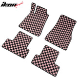 Front Rear Full Set Waterproof Floor Mats for Ford Mustang 2005-2009 Black Pink Plaid Checkered Carpets PP & Loop Pile Surface & TPE Backing 4PCS