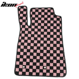 Front Rear Full Set Waterproof Floor Mats for Ford Mustang 2005-2009 Black Pink Plaid Checkered Carpets PP & Loop Pile Surface & TPE Backing 4PCS