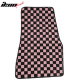 Front Rear Full Set Waterproof Floor Mats for Ford Mustang 2005-2009 Black Pink Plaid Checkered Carpets PP & Loop Pile Surface & TPE Backing 4PCS