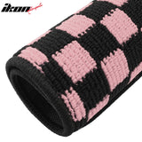Front Rear Full Set Waterproof Floor Mats for Ford Mustang 2005-2009 Black Pink Plaid Checkered Carpets PP & Loop Pile Surface & TPE Backing 4PCS