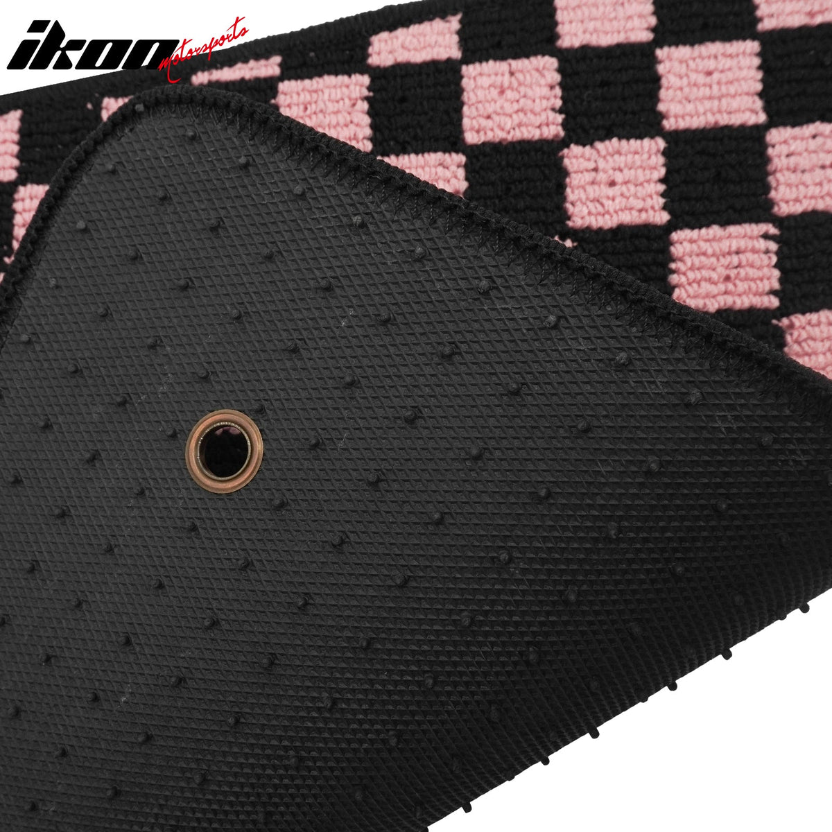 Front Rear Full Set Waterproof Floor Mats for Ford Mustang 2005-2009 Black Pink Plaid Checkered Carpets PP & Loop Pile Surface & TPE Backing 4PCS
