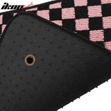 Front Rear Full Set Waterproof Floor Mats for Ford Mustang 2005-2009 Black Pink Plaid Checkered Carpets PP & Loop Pile Surface & TPE Backing 4PCS
