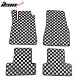 Front Rear Full Set Waterproof Floor Mats for Ford Mustang 2005-2009 Black White Plaid Checkered Carpets PP & Loop Pile Surface & TPE Backing 4PCS