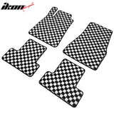 Front Rear Full Set Waterproof Floor Mats for Ford Mustang 2005-2009 Black White Plaid Checkered Carpets PP & Loop Pile Surface & TPE Backing 4PCS