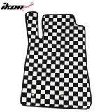 Front Rear Full Set Waterproof Floor Mats for Ford Mustang 2005-2009 Black White Plaid Checkered Carpets PP & Loop Pile Surface & TPE Backing 4PCS