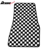 Front Rear Full Set Waterproof Floor Mats for Ford Mustang 2005-2009 Black White Plaid Checkered Carpets PP & Loop Pile Surface & TPE Backing 4PCS