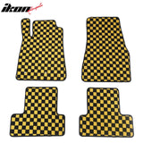 Front Rear Full Set Waterproof Floor Mats for Ford Mustang 2005-2009 Black Yellow Plaid Checkered Carpets PP & Loop Pile Surface & TPE Backing 4PCS