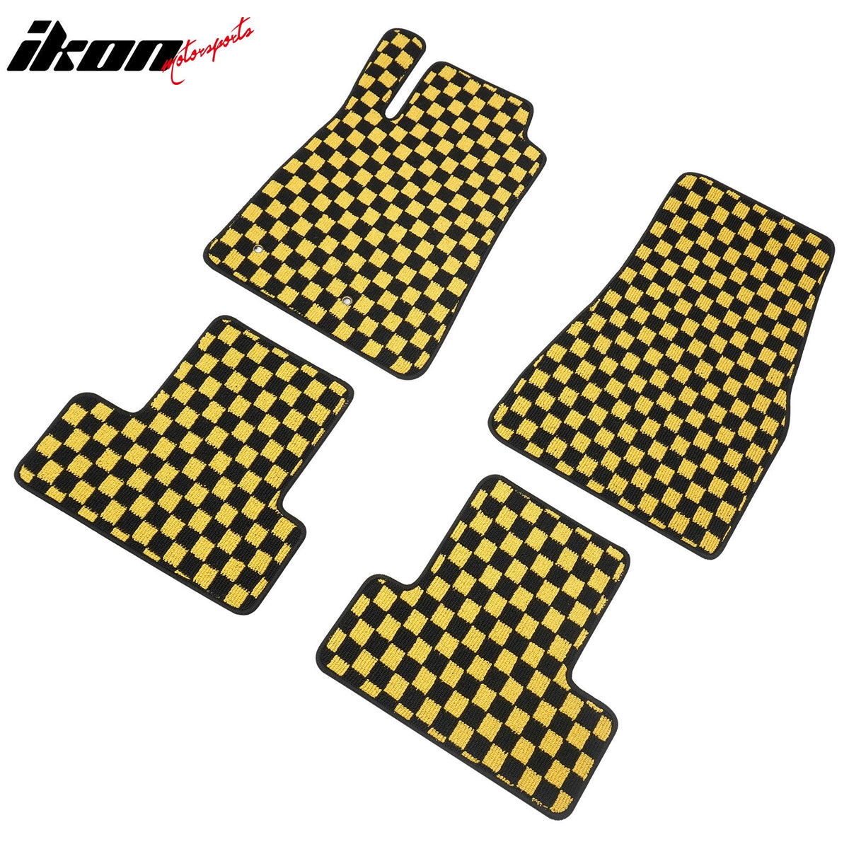 Front Rear Full Set Waterproof Floor Mats for Ford Mustang 2005-2009 Black Yellow Plaid Checkered Carpets PP & Loop Pile Surface & TPE Backing 4PCS