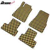 Front Rear Full Set Waterproof Floor Mats for Ford Mustang 2005-2009 Black Yellow Plaid Checkered Carpets PP & Loop Pile Surface & TPE Backing 4PCS