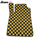 Front Rear Full Set Waterproof Floor Mats for Ford Mustang 2005-2009 Black Yellow Plaid Checkered Carpets PP & Loop Pile Surface & TPE Backing 4PCS