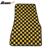 Front Rear Full Set Waterproof Floor Mats for Ford Mustang 2005-2009 Black Yellow Plaid Checkered Carpets PP & Loop Pile Surface & TPE Backing 4PCS