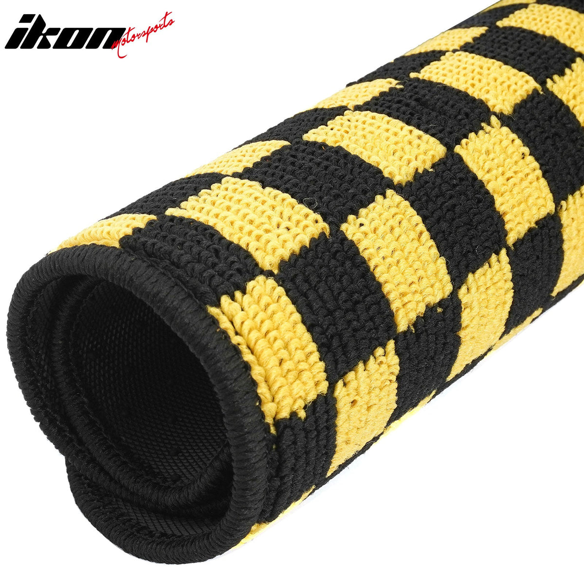 Front Rear Full Set Waterproof Floor Mats for Ford Mustang 2005-2009 Black Yellow Plaid Checkered Carpets PP & Loop Pile Surface & TPE Backing 4PCS